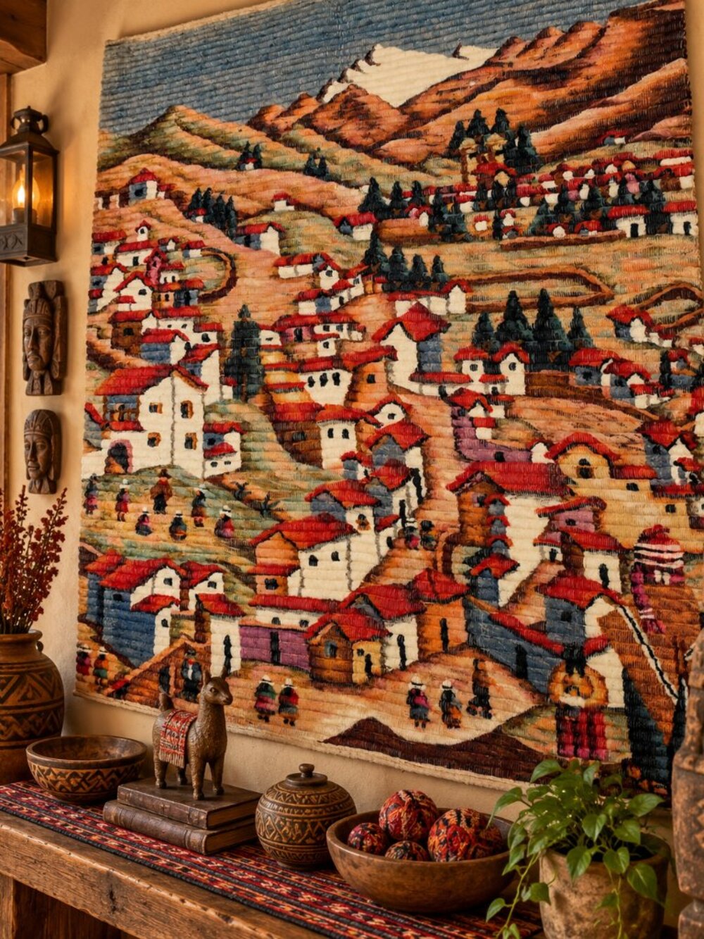 Old Andean Village Textile – Vintage Peruvian Handwoven Tapestry – Ancestral Mou